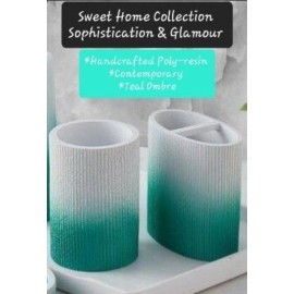 Sweet Home Collection Urbana Green Teal Ombre 2-Piece Bathroom Accessory Set Tumbler Toothbrush Holder