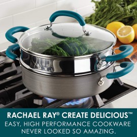 Rachael Ray Create Delicious Hard Anodized Aluminum Nonstick Steam Set, 3-Quart, Gray