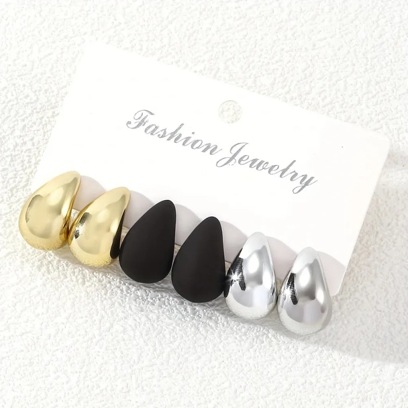 Set De 6 Aretes Pendientes Chunky Gota Europeos Combinados Multicolor
