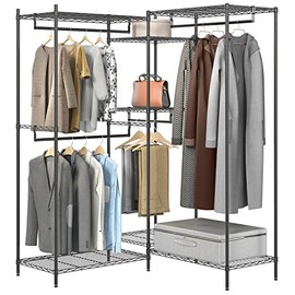 VIPEK L6 Heavy Duty Clothes Rack L Shape Clothing Rack 5-Tier Wire Garment Rack Freestanding Closet with 7 Adjustable Shelves & 2 Hanging Rods, 46.5" L x 46.5" W x 76.8" H, Max Load 650LBS, Black