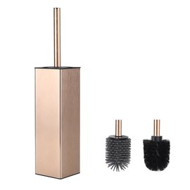 BGL Standing Toilet Brush and Holder Rose Gold Aluminium Toilet Bowl Cleaner Brush and Holder for Bathroom Storage and Organization, Square Design Sturdy and Space Saving