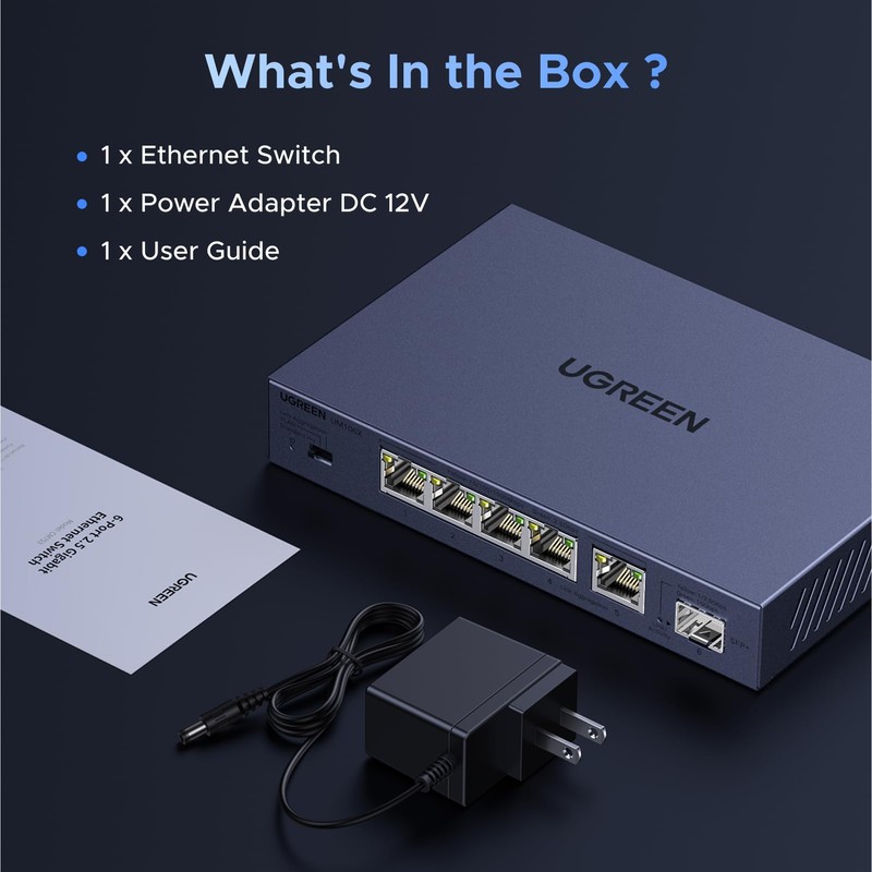 UGREEN 2.5Gbps Network Switch, 5 x 2.5Gbps Base-T& 1 x