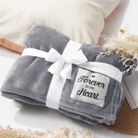 Memorial Sympathy Gifts Blanket - Forever in My Heart, Condolence Gifts for Loss of Loved One, Bereavement Gifts, Comfort Healing Fleece Throw for Women, Grief Gift Funeral (50” x 60” Light Gray)