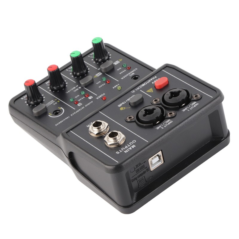 2 Channels Audio Mixer USB 48V Phantom Power Compact Sound