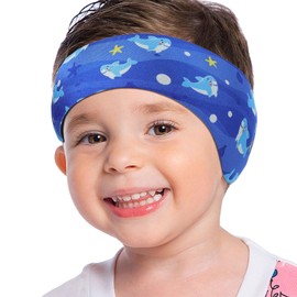 MoKo Swimming Headband for Kids, Cute Swinmmers Headband Ear Band for Kids Keep Water Out Waterproof Ear Protection Band for Bathing Swimming Ear Band, M Size - Dark Blue Shark