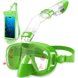 2025 Upgraded Nasal Breathing Snorkel Mask Set with Waterproof Phone Pouch Camera Mount,Ergonomic Seal for Swimming Diving Goggles for Natural Breathing for Scuba Freediving (Fresh Green, S/M)