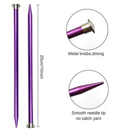 Weabetfu 65pcs Aluminum Metal Knitting Needle Set,Colored Straight Single Pointed Knitting Needles,12 Size 2.5mm-10mm,10inch Length for Handmade DIY Knitting with Knitting Accessories