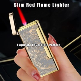 Mini Torch Lighters Cigars Jet Flame Lighter with Adjustable Flame Dial Portable Ultra-Thin Butane Refillable Lighter Great Gift for Men Birthday Christmas (Dragon)