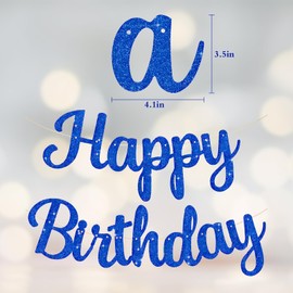 Blue Happy Birthday Banner Glitter Happy Birthday Decorations No DIY for Kids Girls Women Party Decorations (Blue)