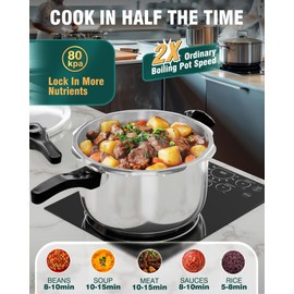 WantJoin Stainless Steel Pressure Cooker(Non-Aluminum),10 Quart Induction Compatible Pressure Cooker with Spring Valve Safeguard Devices,Compatible with Gas & Induction Cooker