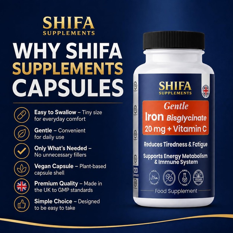 SHIFA Supplements Halal Iron Bisglycinate 20 mg + Vitamin C