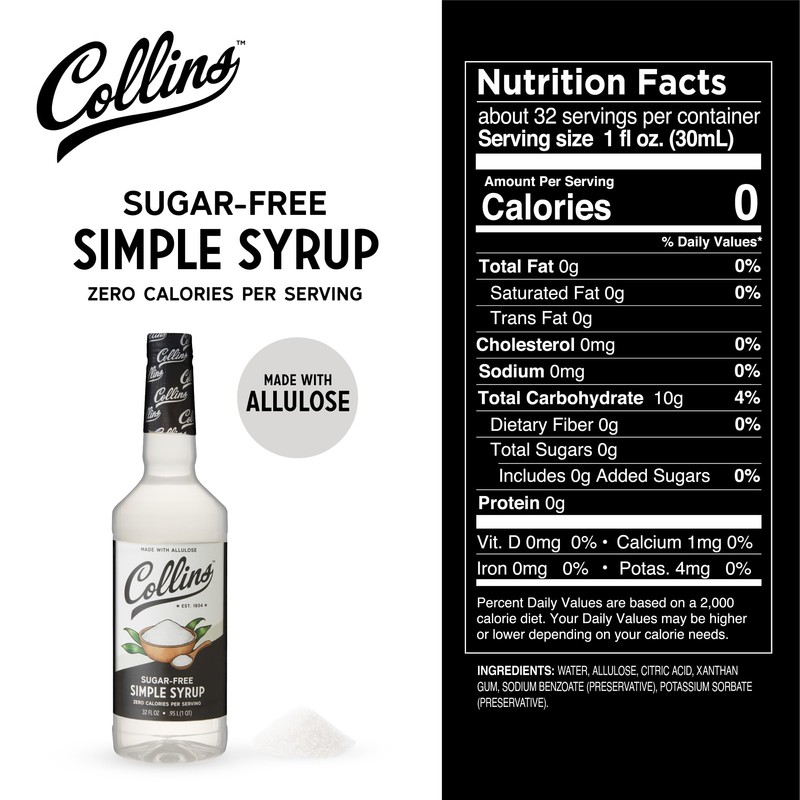 Collins Sugar Free Simple Syrup For Drinks, Sugar Free Coffee