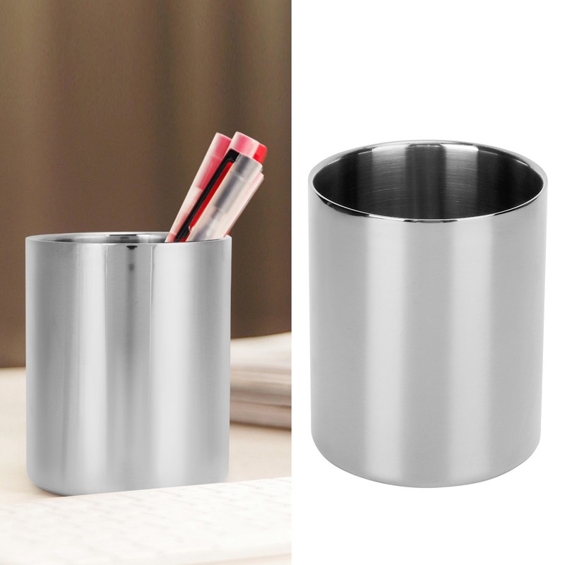 Stainless Steel Pencil Cup Holder Desk Organizer Flower Vases Pen