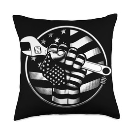 Mechanic hero American flag adjustable wrench mechanic men Throw Pillow