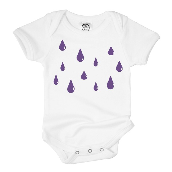 The Spunky Stork Unisex Baby Purple Rain Drops Music Fan Organic Infant Bodysuit (12-18M)