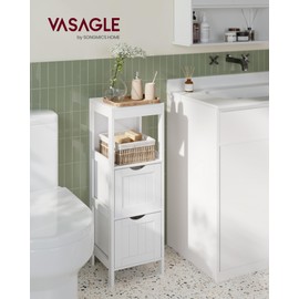 VASAGLE Storage Cabinet, Storage Organizer Rack Stand for Bathroom, Living Room, Bedroom, Multifunctional Corner Unit, 2 Drawers, 35 Inches in Height, White UBBC42WT