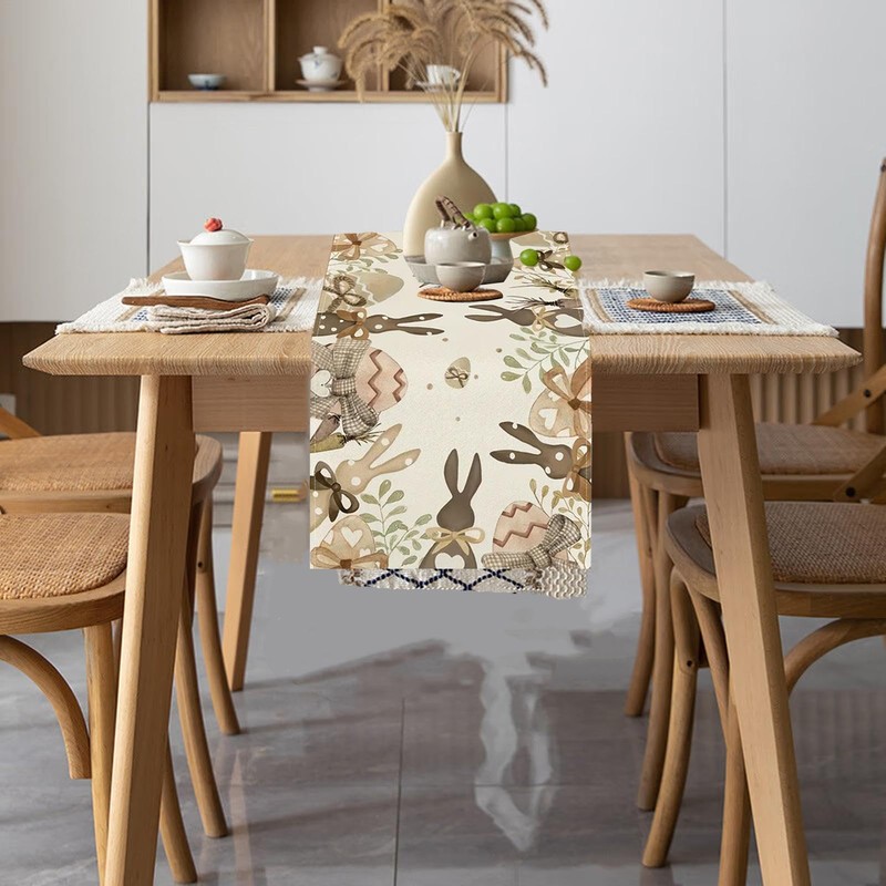Bunny Easter Table Runner Decorations,Linen Cute Bunny Runner for Table,72x13in