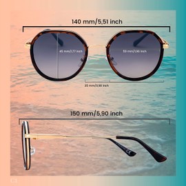 SQUAD Sunglasses for Women Round Size Small Retro Metal Adult with Glasses Case, 3YB033C1 Havana Gold Lens Grey