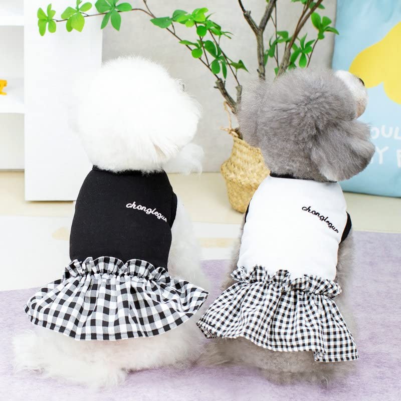 Timoya 犬服 ワンピース 春夏 お姫様 ドレス スカート 可愛い チェック柄 袖なし