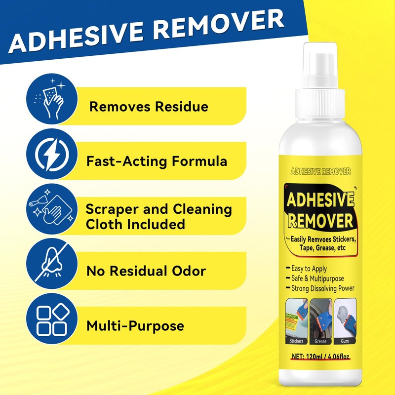 Tiepetly Adhesive Remover Spray 4.06oz, Sticker Remover with Plastic Scraper
