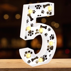 Liengoron Dog Paw Light up Numbers 8.5in Birthday Party Decoration Dog Paw Print Light up Sign Puppy Themed Parties Supplies for Party Decoration Number 5