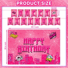 Pink Spider Birthday Party Supplies, Spider Movie Theme Decorations & Tableware Set, Includes Banner, Backdrop, Balloons, Plates and More,for Girls Cartoon Birthday Baby Shower Party Supplies