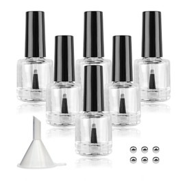 Agidea Botellas vacías de esmalte de uñas con tapa de cepillo, botellas de vidrio vacías recargables con bolas mezcladoras y embudos, paquete de 6, 10 ml