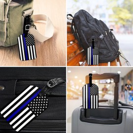 Zoczos American Flag Suitcase ID Tag Identifiers White Blue Line Black White Stripes Leather Luggage Tags Travel Bag Tag Fully Bendable Baggage Labels, 1 Pack