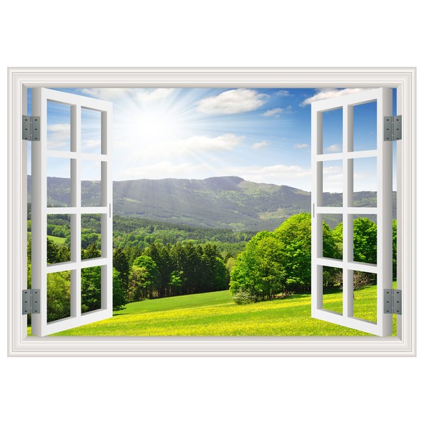 FLFK Fake Window Wall Sticker - Landscape Faux Window Wall