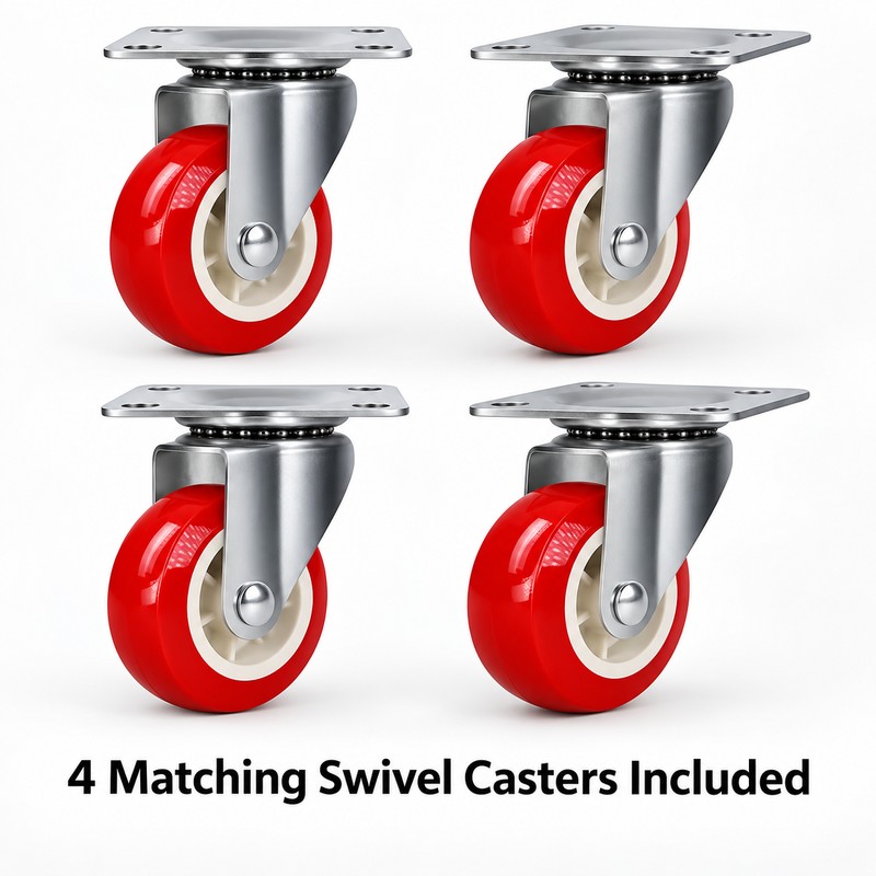 4-Pack Red PVC Swivel Caster Wheels for Furniture & Utility