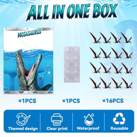 Mosasaurus Pin the Tail Party Game - Dinosaur Pin Game for Kids Birthday, Prehistoric Ocean Themed Party Supplies, Jurassic Mosasaurus Poster with 16 Pterosaur Stickers