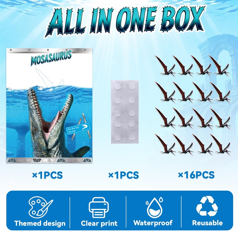 Mosasaurus Pin the Tail Party Game - Dinosaur Pin Game