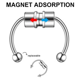 3 Stainless Steel Septum Fake Nose Magnetic Fake Nose Piercing Horseshoe Non Piercing Nose Rings for Women Men with Replacement Tips, Stainless Steel