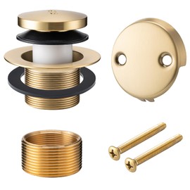 BOOMIBOO Bathtub Drain Tip-Toe Trim Set with Two-Hole Overflow Faceplate, Bath Tub Drains Conversion Kit with Universal Fine/Coarse Thread, Replacement Bathtub Drain Stopper Assembly, Brushed Gold
