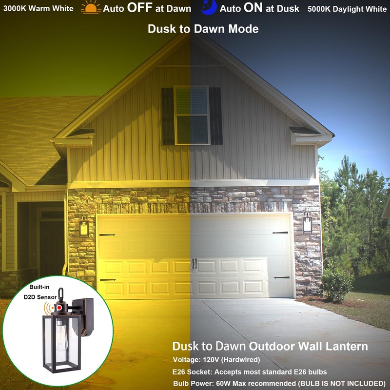 GRUENLICH Dusk to Dawn Outdoor Wall Lantern, PIR Motion Sensor