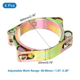 sourcing map 4 Pack T-Bolt Hose Clamp, 0.8" Heavy Duty Adjustable Tube Clamps Radiator Hose Clamp Working Range 50-60mm for 1.97"-2.36" Hose ID Intake Soft Hose Intercooler Clamp