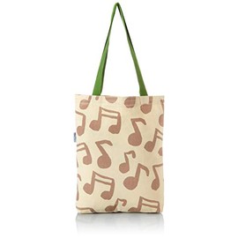 Bonamaison Printed Shopping Bag with Green Long Handles, Reusable Bag, Foldable Fabric Bag, Size: 34 x 40 cm