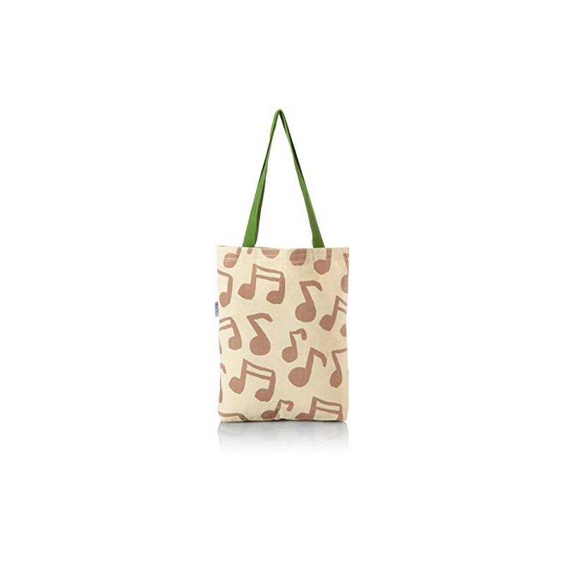 Bonamaison Printed Shopping Bag with Green Long Handles, Reusable Bag,