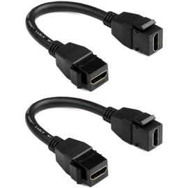 UseBean HDMI Keystone Coupler 4K (2-Pack), HDMI Keystone Jack Inserts Female to Female Adapter Pigtail Extension Cable Snap-in for Wall Plate, (0.3ft Black)