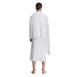 FakeFace 2 Piece Ihram Pilgrim Towel Pilgrim Scarf for Muslim Arab Men and Boys, Islamic Hajj Clothing for Mecca, Ramadan Prayer Costume, Shawl Jubba Thobe, Polyester without fringes