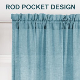 Turquoize Natural Linen Blended Sheer Curtains Curtains for Bedroom 96 Inches Long Privacy Window Treatment Linen Curtain Privacy Protection Linen Rich Quality 52" W by 96" L, Turquoise