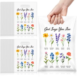 Crtiin 200 Pcs Religious Gift Bags with Handles Bulk Plastic Floral Church Goody Bags for Women, Bible Verse Scripture Treats Packaging for Mother's Day, Baptism Event Favors