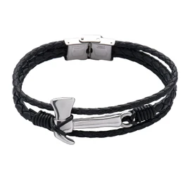 LUCKMAN Pulsera para Hombre de Acero Inoxidable y Cuero Piel Vegana, estilo Brazalete Vikingo con Hacha – Joyería y Accesorios para Hombre, Regalos para Hombre Originales Navidad y Regalos para Papá, Modelo Xavi