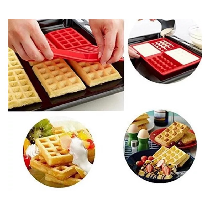 Launer Molde Silicona Wafflera 4 Cavidades Repostería Waffles 2 Pza