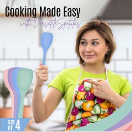 NEXTOP Silicone Spoon Spatula Set of 4 - Heat Resistant Non-Stick Rubber Spoonula, Seamless Silicone Kitchen Scraper Utensil - Mixing, Baking & Cooking Scrapers (MultiColour)