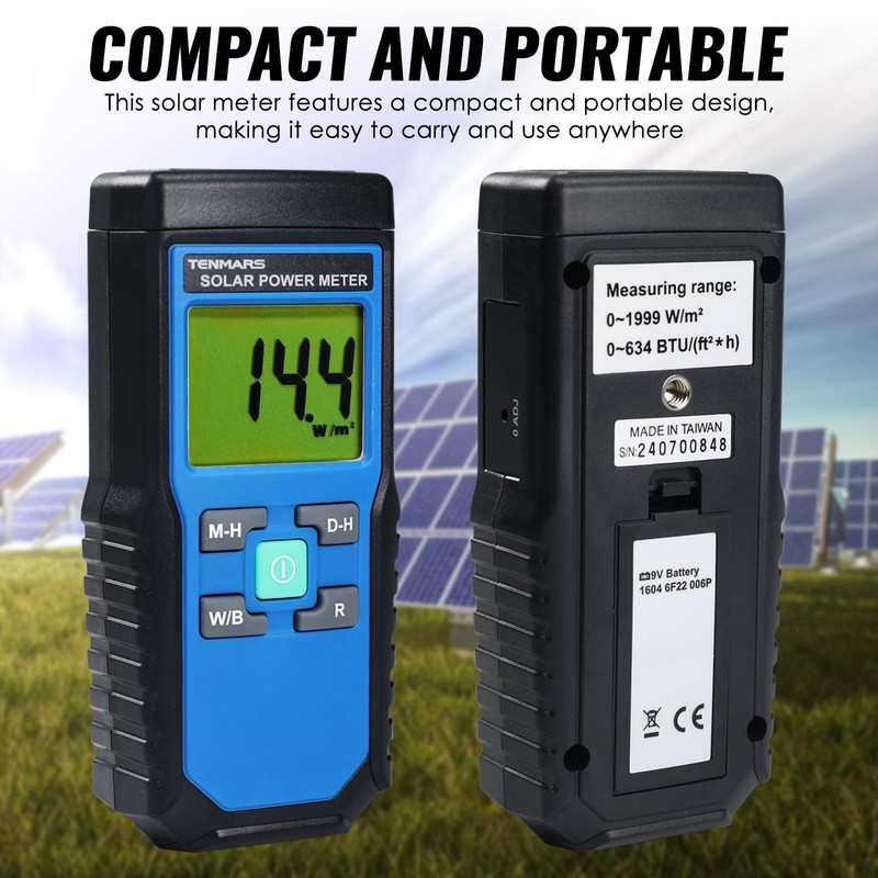 Solar Power Meter, Digital Solar Irradiance Meter Solar Energy Meter,
