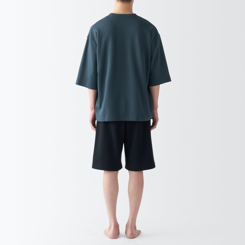 MUJI Men's Loungewear Set, Sweatshirt, Short Sleeve, Loungewear Set, navy