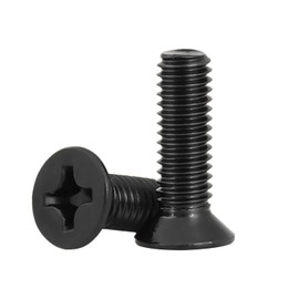 1/4-20 x 2-1/2'' (10 Pack) Flat Head Machine Screw, Phillips Drive, Black Oxide 304 Stainless Steel 18-8, Bright Finish, Fully Machine Thread