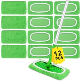 12Pcs Reusable Microfiber Mop Pads Compatible with Sweeper Mops,Dry Sweeping Cloths & Wet Mopping Pads Refills,Washable Mop Pads for Floor Cleaning