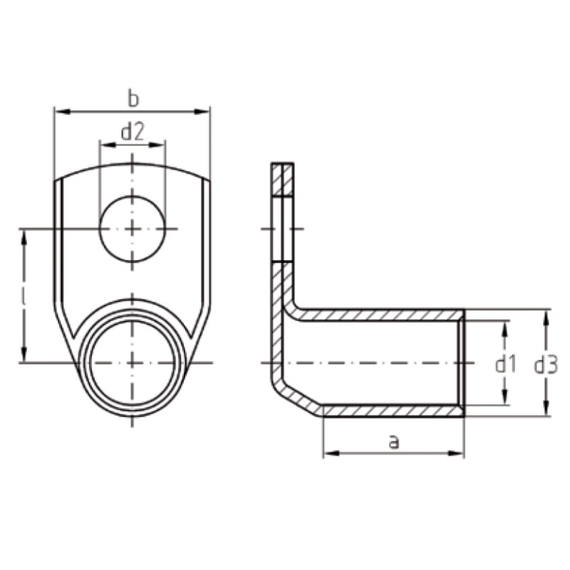 Kalitec KA5-L8 Standard Pipe Cable Lugs Angled 25 mm² M8